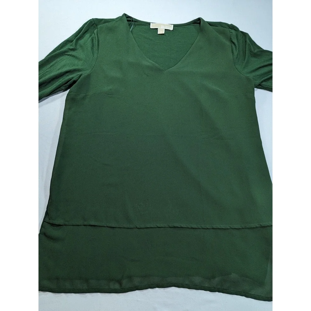 Michael Kors Woven Knit Layered Women's Mixed Hem V-Neck 3/4 Sleeve Top‎ Small - Picture 7 of 15